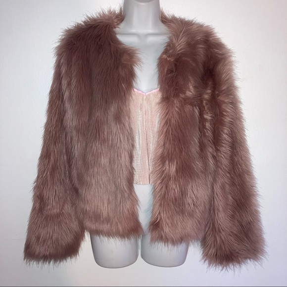 Forever 21 Faux Fur Pink Maeve Open Front Jacket L - Picture 2 of 5